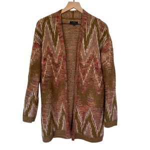 Lucky Brand Medium Long Wool Blend Cardigan Sweater Boho Chevron Open Front